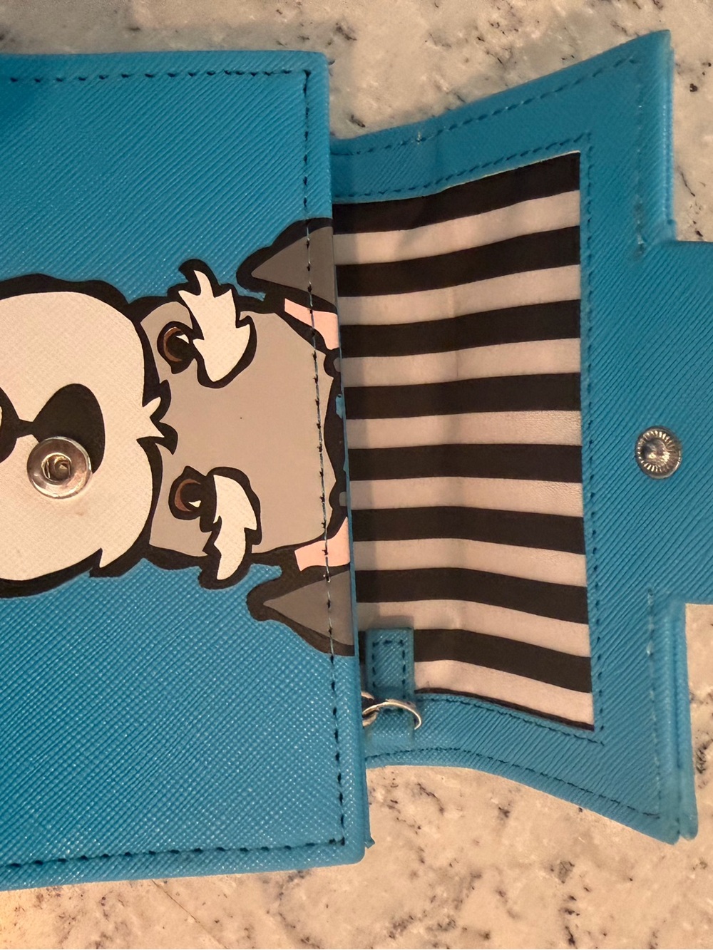 Marc Tetro Schnauzer Dog Wallet with Key Ring Stripe Interior Vegan Leather - Picture 3 of 7